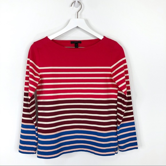 SOLD J Crew Red Colorblock Striped Long Sleeve Tee - Picture 5 of 8